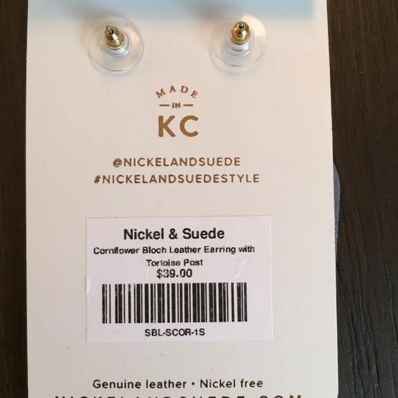NWT Nickel and Suede Blue Bloch Leather Earrings - Picture 2 of 2